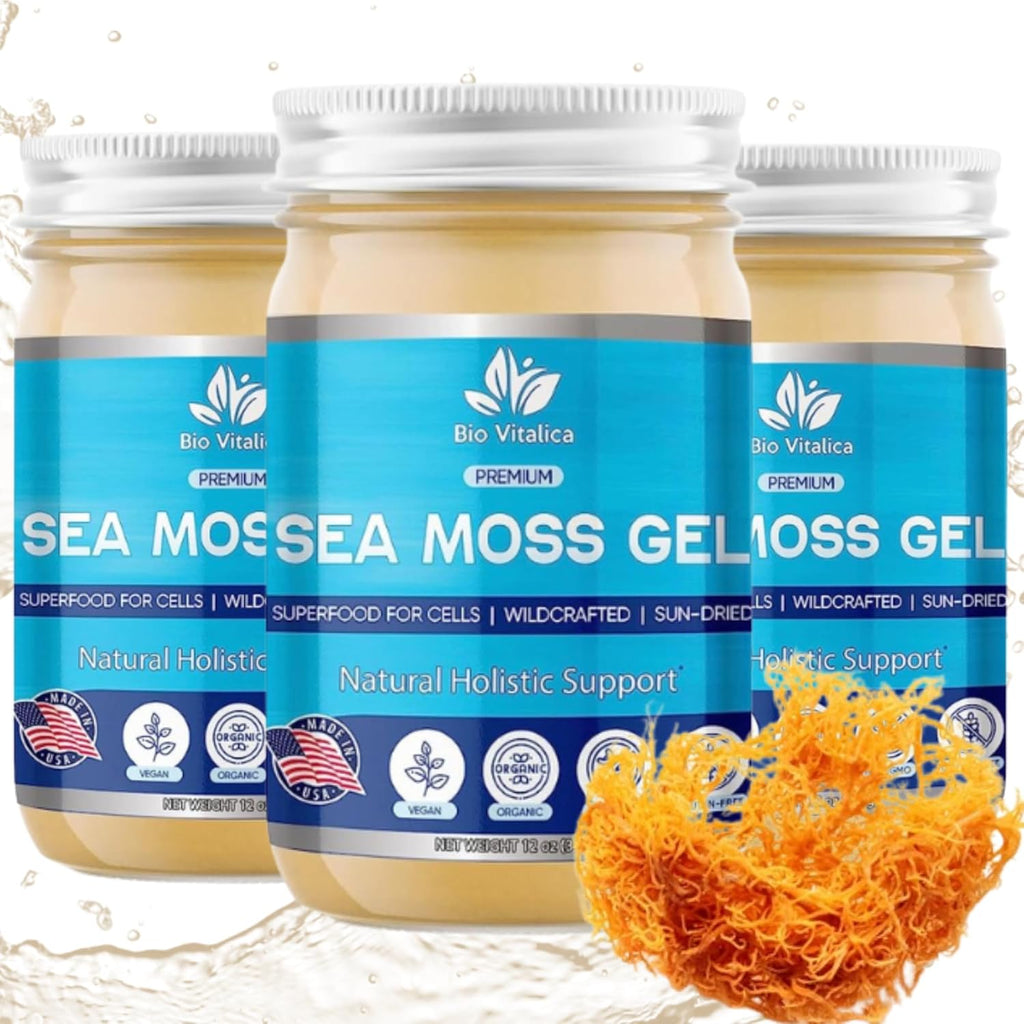 Sea Moss Gel by BioVitalica - Irish sea Moss raw Organic - Premium Quality - Dr Sebi, Vegan superfood for Cells - 100% Natural Seamoss Gel - (Pack of 3, Original)