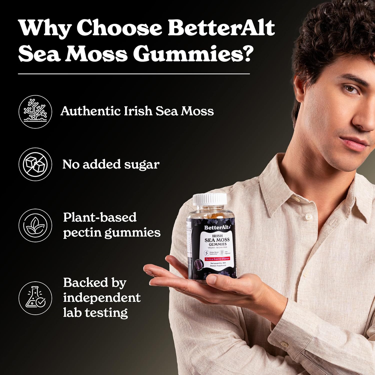 Irish Sea Moss Gummies | Strawberry Flavor | Lab-Tested for Purity | Supports Immune Health & Energy | 1-Month Pack