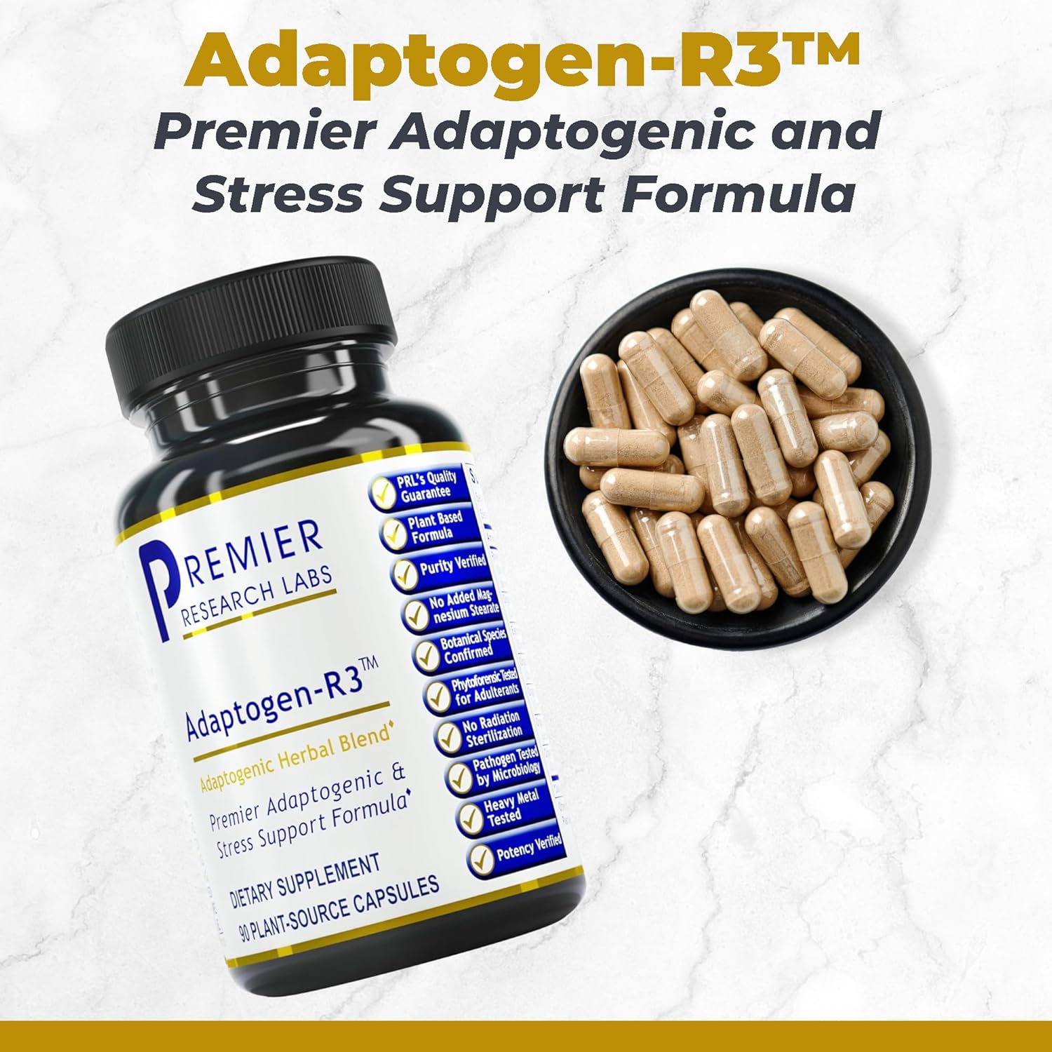 Premier Research Labs Adaptogen-R3: Adaptogen Supplements, Rhodiola Rosea Supplement with Maca Root, Complex for Stress, Heart & Metabolic Health - 90 Vegetarian Capsules