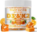 Sugar-Free Vitamin D3 K2 Chews with Calcium + K2 (MK-7), Magnesium Citrate, Vitamin C, Extra Strength - Ultimate Absorption for Bone Muscle Teeth Immune, Vegan - 60 Count-Orange Flavor
