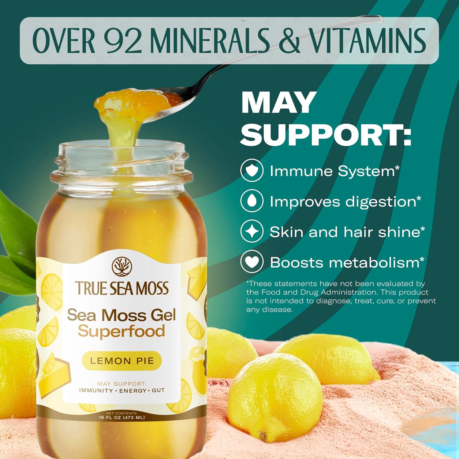 TrueSeaMoss Sea Moss Gel – Made in USA – Wildcrafted Seamoss, Fresh Fruits & Sea Vegetables – Lemon Pie, Pack of 1 (Labels may Vary)