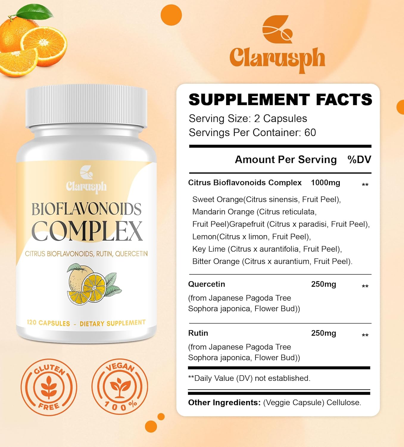 Citrus Bioflavonoids for Circulation | Citrus Bioflavonoids Supplement for Antioxidant | Bioflavonoids Supplements 1500mg with Quercetin & Rutin | Vegan Gluten Free | 120 Capsules