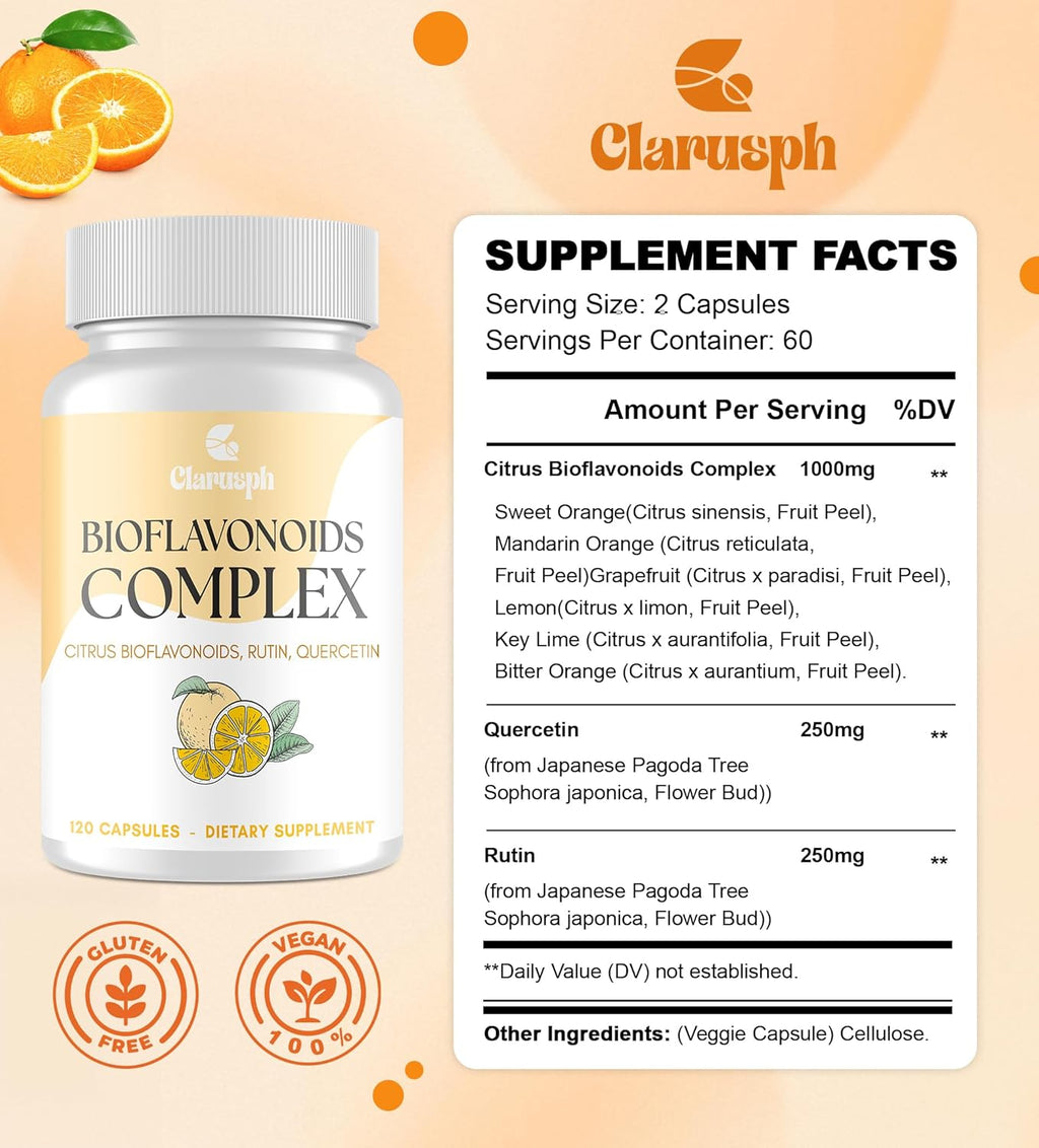 Citrus Bioflavonoids for Circulation | Citrus Bioflavonoids Supplement for Antioxidant | Bioflavonoids Supplements 1500mg with Quercetin & Rutin | Vegan Gluten Free | 240 Capsules