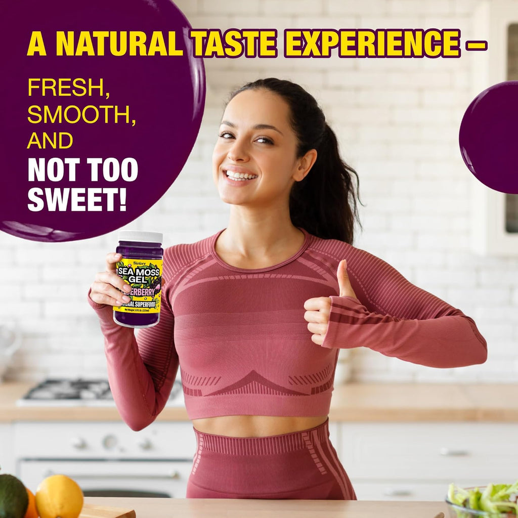 Biolore Sea Moss Gel – Elderberry, Made in USA, No Added Sugar, Rich in Vitamins & Minerals, Vegan Superfood, Seamoss Jam & Spread Gift (8 oz)