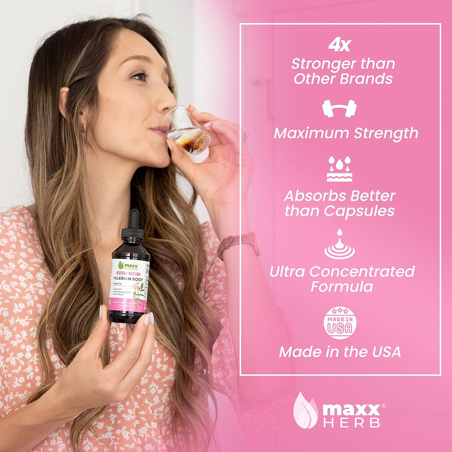 Maxx Herb Valerian Root Extract - Max Strength, Liquid Valerian Root Absorbs Better Than Capsules, for Relaxation and Restful Sleep, Alcohol-Free - 4 Bottles, 4 Oz Each (240 Servings)