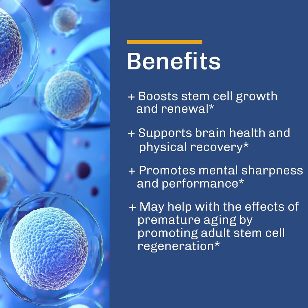 Stem Cell Supplements. Renewal Blend - Promotes Healthy Aging Through Cellular Renewal. Resveratrol, L-Carnosine, Polygonum Multiflorum Extract, Beta 1.3/1.6 Glucan. Non-GMO, Gluten Free.