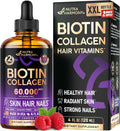 Liquid Biotin & Collagen - Vitamins for Hair Growth Support for Women & Men - Extra Strength 60000 mcg Drops - B7 Supplement - Strong Nails & Healthy Skin - 98% Faster Absorption Than Pills
