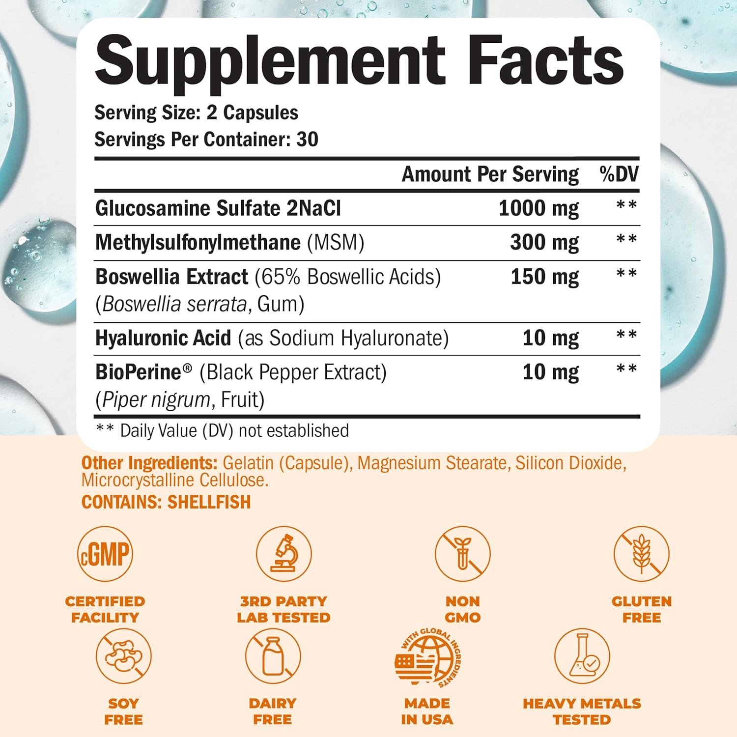 Glucosamine with Hyaluronic Acid, Black Pepper, MSM & Boswellia - 5-in-One Joint Support Supplement. Antioxidant & Inflammatory Support - Joint Health, Flexibility and Comfort. FSA Eligible 2 Pack