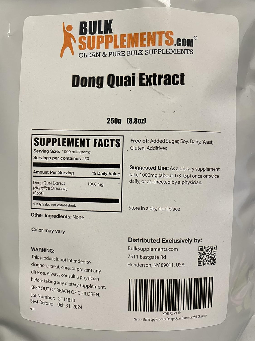 BulkSupplements.com Dong Quai Root Extract Powder - Angelica Root Powder, Dong Quai Herbal Supplements - Vegan & Gluten Free, 1g per Serving, 250g (8.8 oz) (Pack of 1)