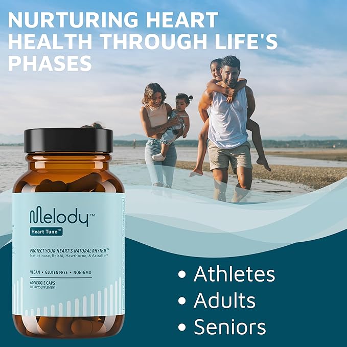 Melody Heart Tune 4-in-1 Blood Pressure Support Supplements – 2 Month Supply – 2,400 FU Nattokinase, Reishi Mushroom & Hawthorn – Dr. Formulated for Vascular Circulation & Flow – 60 Vegan Capsules