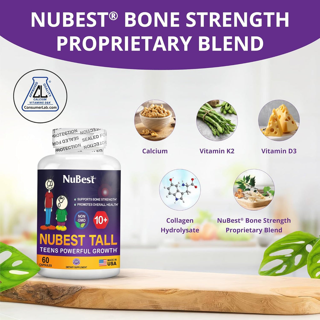 NuBest Tall 10+ - Bone Strength Supplement for Children (10+) & Teens Who Drink Milk Daily with Calcium, Vitamins & Minerals - 12 Pack