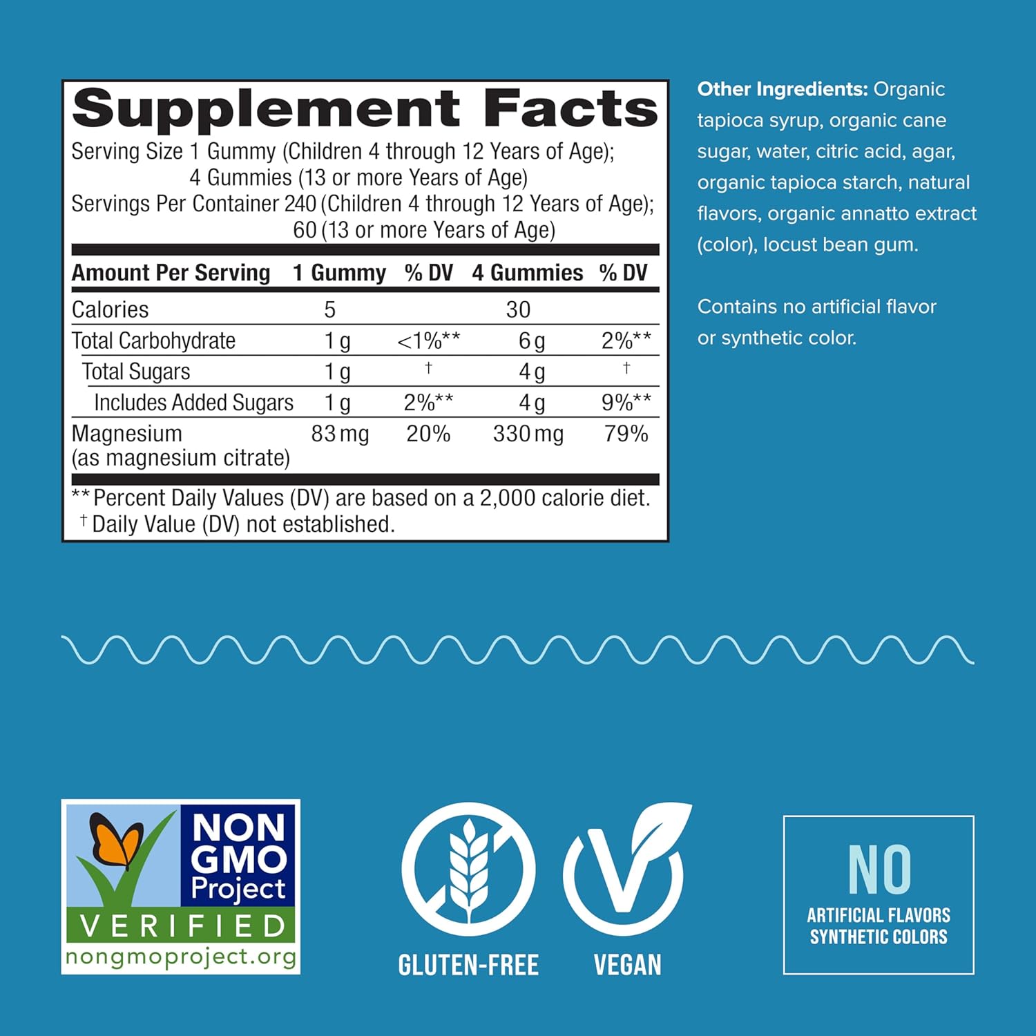 Natural Vitality Calm, Magnesium Citrate Supplement, Stress Relief Gummies, Supports a Healthy Response to Stress, Gluten Free, Vegan, Orange, 240 Gummies