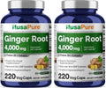 NusaPure Ginger Root Capsules 20:1 Extract, 200 mg Equivalent to 4,000mg per Veggie Caps | 220 Count | Non-GMO (Pack of 2)