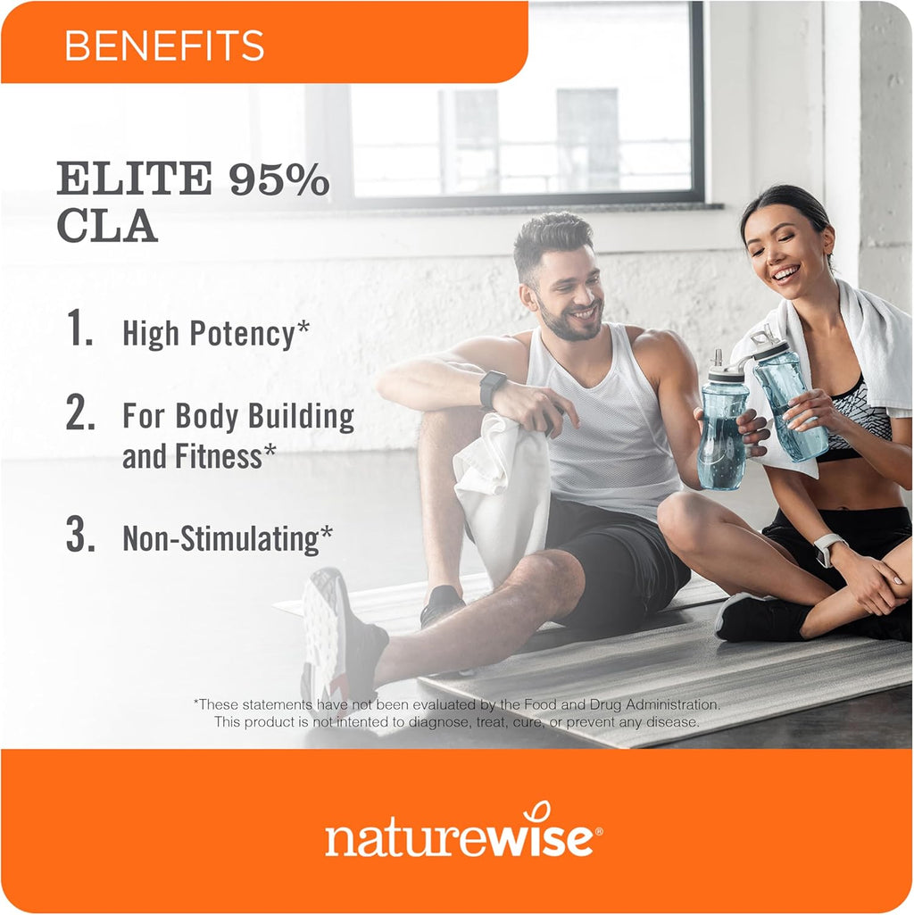 NatureWise CLA 1300 - 95% Active Conjugated Linoleic Acid for Women and Men, Not Stimulating, Supports Weight & Fitness Goals - Non-GMO, Gluten Free - 180 Softgels[2-Month Supply]