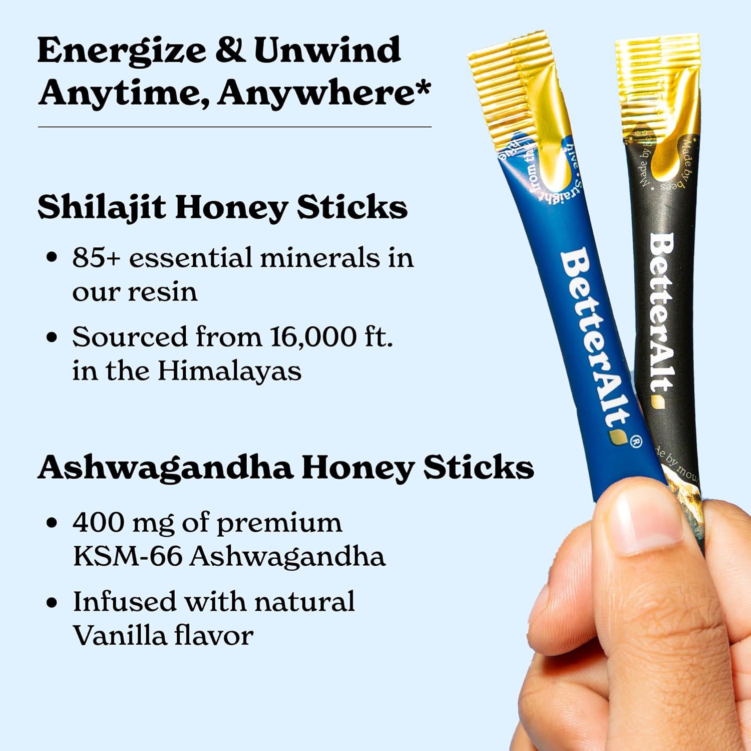 Ashwagandha & Classic Shilajit Honey Sticks| Pure Himalayan Shilajit Organic Multiflora Honey & Saffron|60 Sticks|Energy & Immune Support Supplement