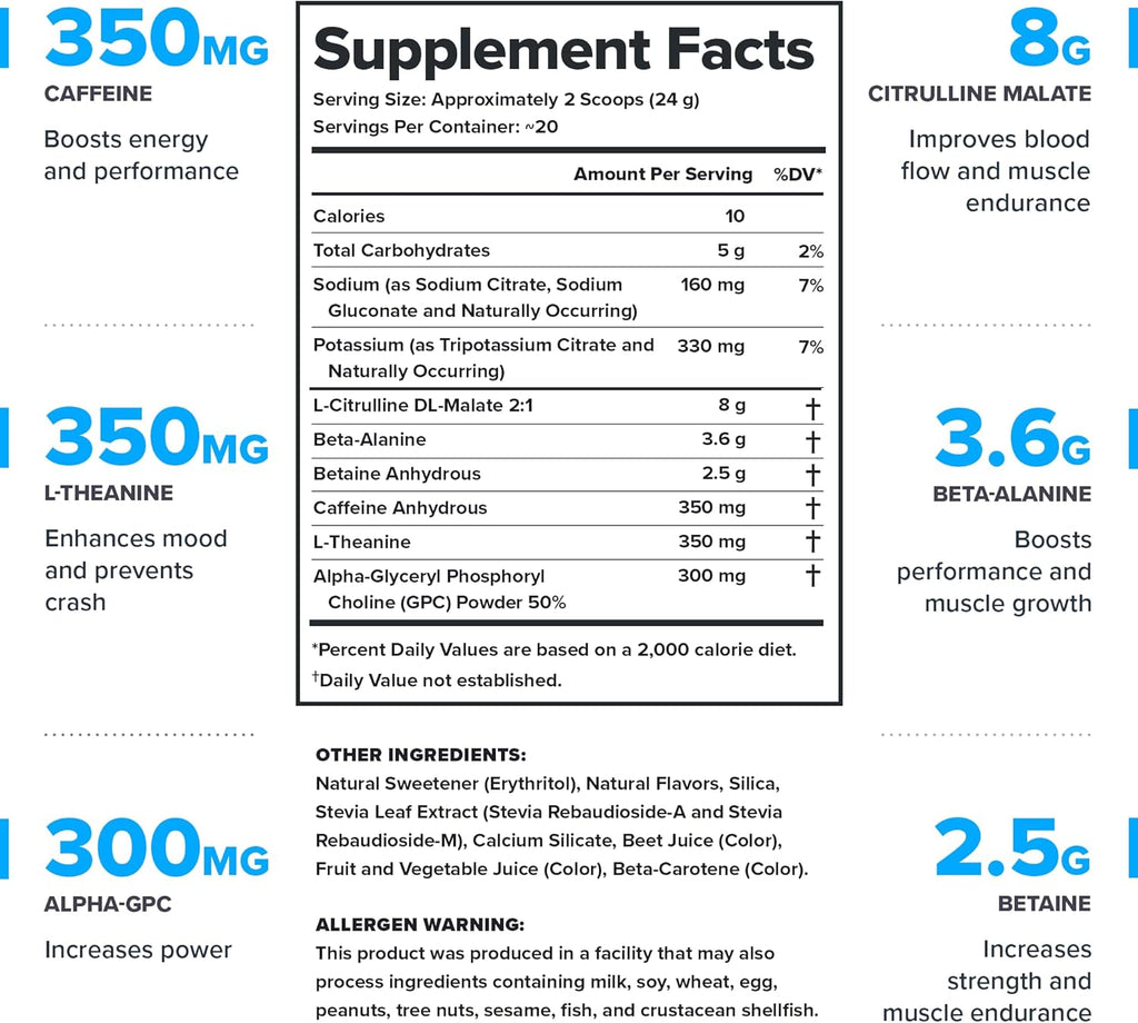 LEGION Pulse Pre Workout - All Natural Nitric Oxide Preworkout Drink to Boost Energy, Creatine Free, Naturally Sweetened, Beta Alanine, Citrulline, Alpha GPC (Rainbow Sherbet)