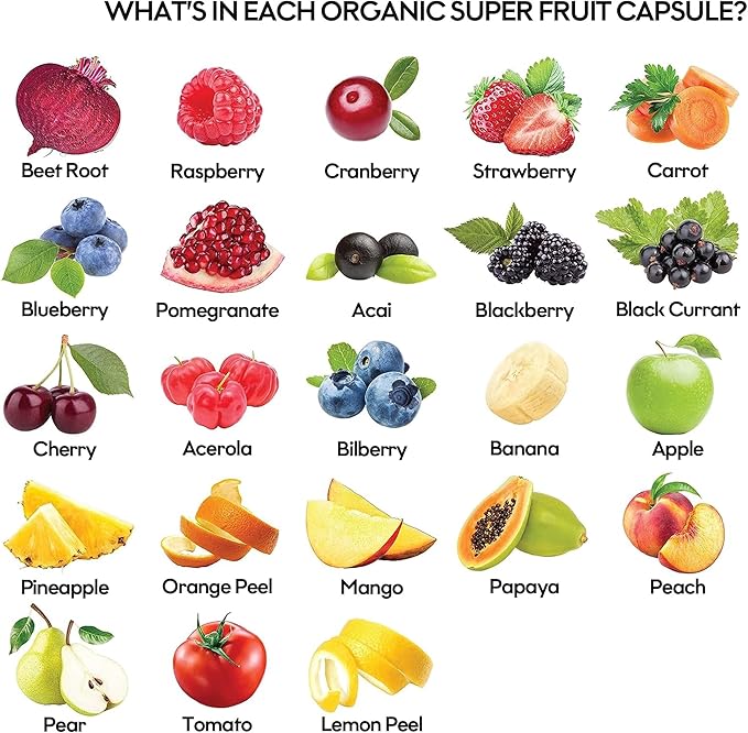 Fruits and Veggies Supplement (60 Day Supply) Powerfull Blend of 39 Whole Fruits and Veggies, Fills Nutritional Gaps, Get Energy, Well-being. USA Made Non-GMO/Vegan/Gluten Free. Packaging May Vary