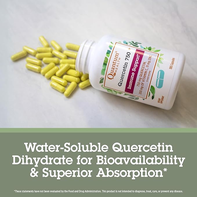 Quantum Health Quercetin+ 750mg Powerful Immune Support Supplement + Zinc 11mg & Vitamin C 200mg Seasonal Immunity Boost Respiratory Health & Gut Support Complex for Women & Men - 180 Capsules