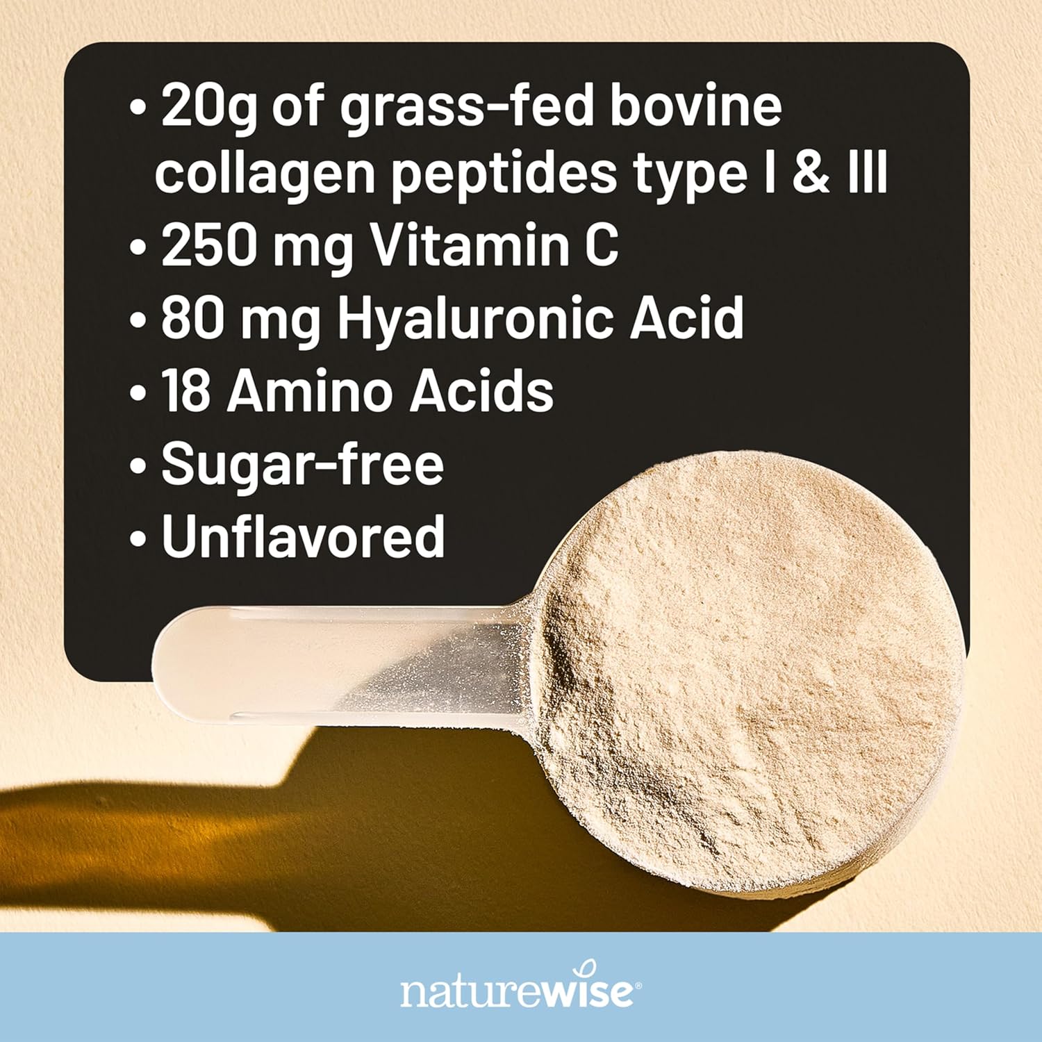 NatureWise Collagen Peptides Powder with Hyaluronic Acid and Vitamin C - Unflavored Collagen Peptides for Women & Men - Type I & III for Hair, Skin & Nails - Sugar, Gluten & Dairy Free - 30 Servings