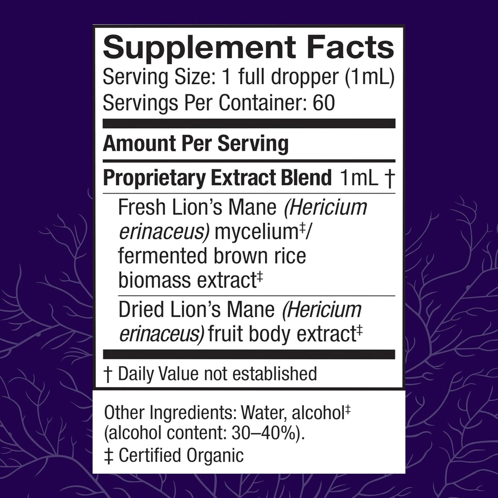 Host Defense Mushrooms Lion's Mane Extract - Lion's Mane Liquid Supplement for Brain Health - Mushroom Support for Focus & Memory Function - Immune & Nervous System Support - 2 fl oz (60 Servings)*