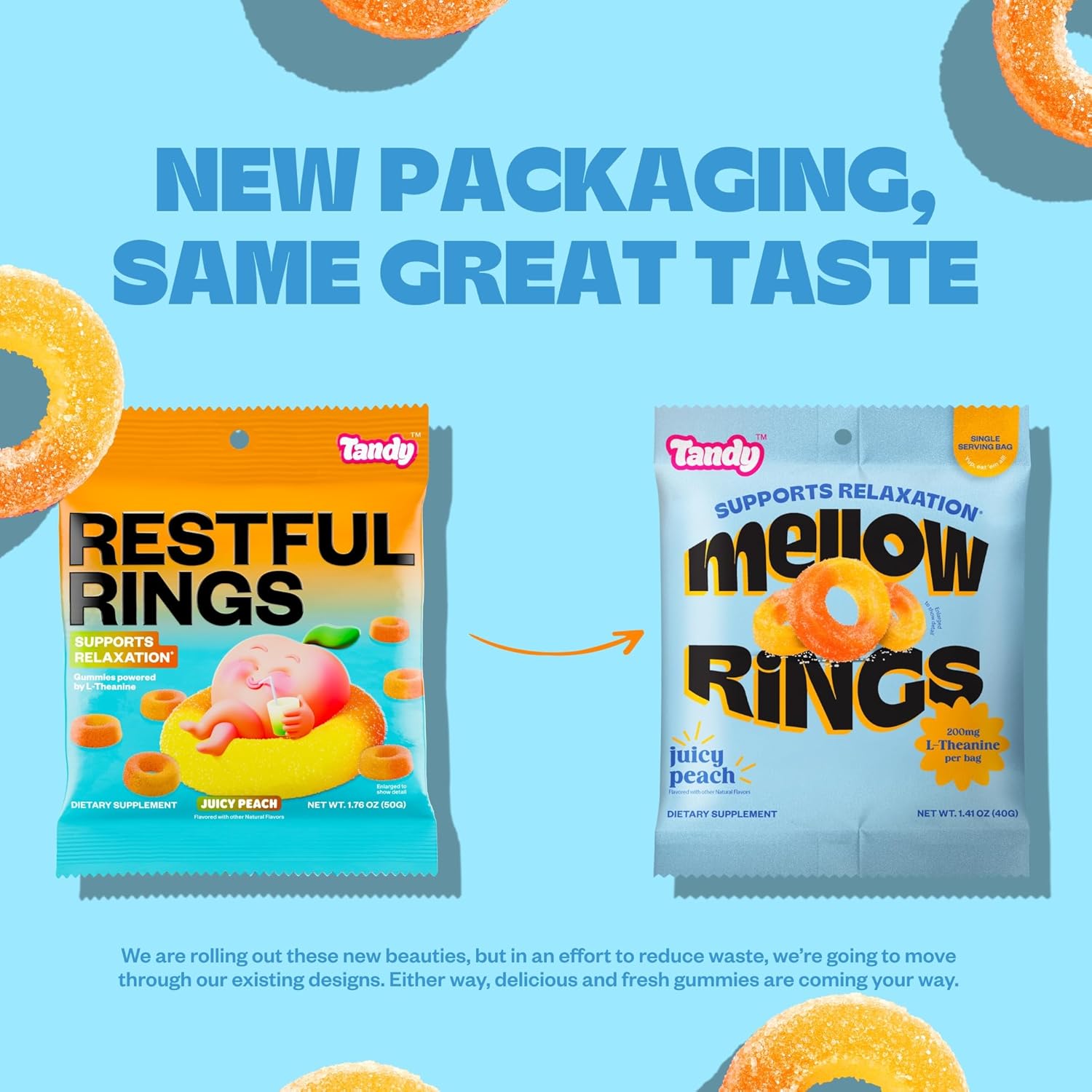 Tandy Mellow Rings L-Theanine Gummies I Relaxation Gummy with Juicy Peach Flavor I Calming Gummies for Adults I Gluten-Free Fast-Acting Dietary Supplement Gummy I 6-Pack