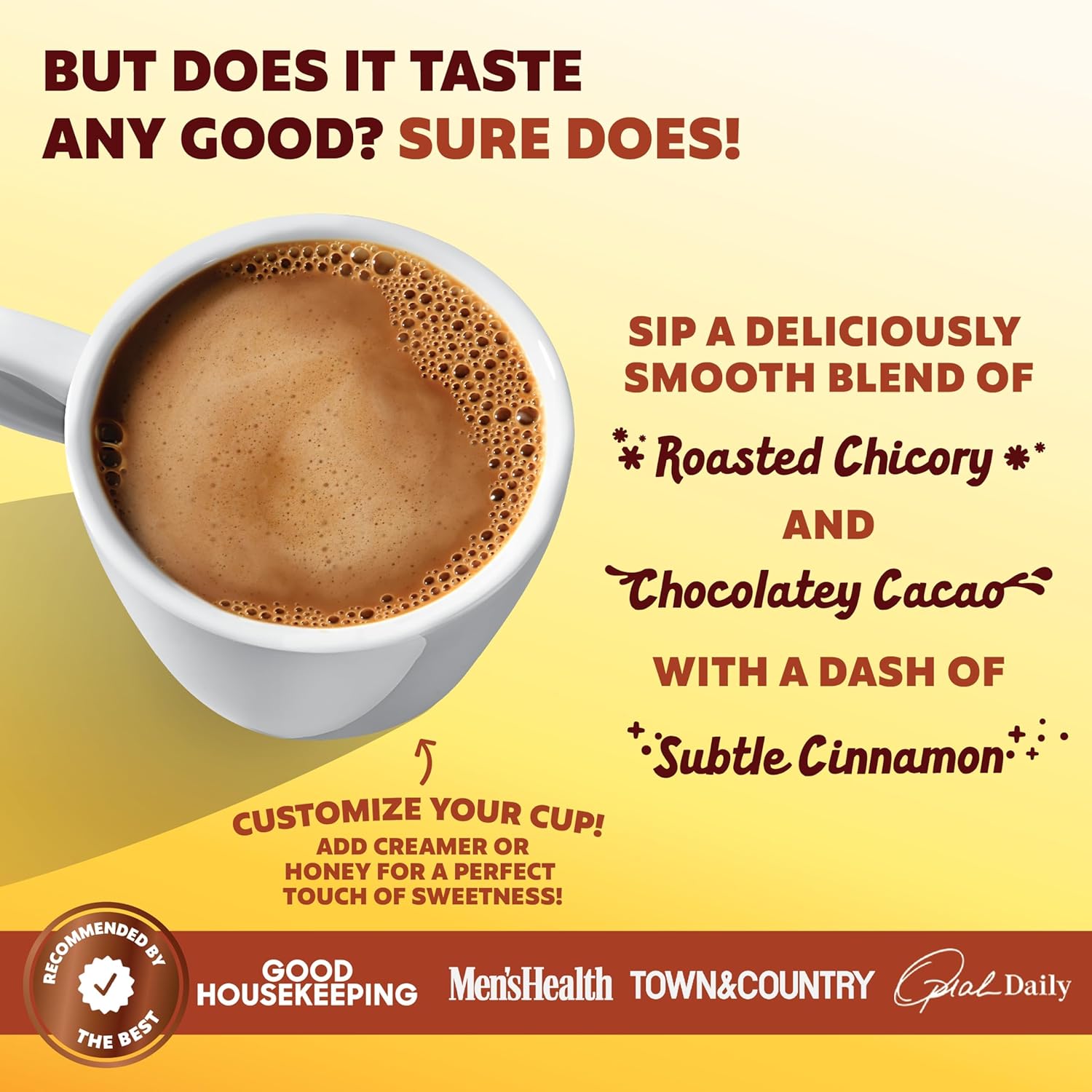 Joe'y Mushroom Coffee Alternative with Cacao and Dandelion Root, Chicory Coffee Substitute with Adaptogenic Superfoods, Vegan Gluten-Free Drink for Focus, 60 servings, and Stainless Steel Frother Wand