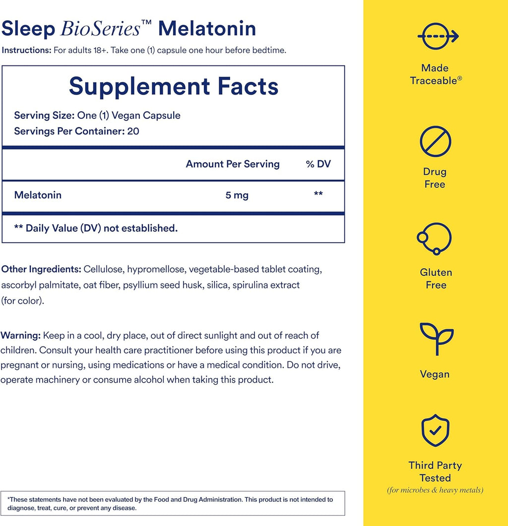 Ritual Sleep Bioseries™ Melatonin: Sleep Aid for Adults, Sleep Supplement with Time Released Capsules, Vegan Drug Free Sleep Vitamins for All Night Sleep Support, 20 Capsules