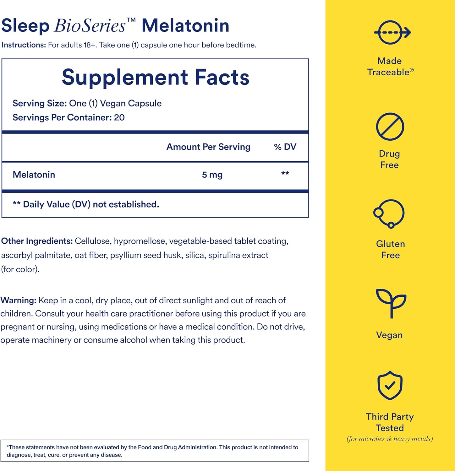 Ritual Sleep Bioseries™ Melatonin: Sleep Aid for Adults, Sleep Supplement with Time Released Capsules, Vegan Drug Free Sleep Vitamins for All Night Sleep Support, 20 Capsules