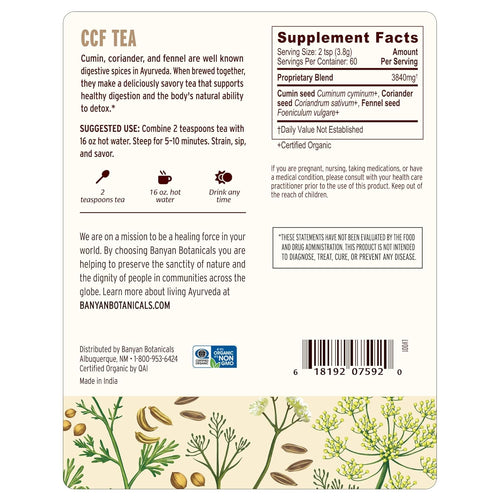 Banyan Botanicals CCF Tea (Cumin, Coriander, Fennel) – Organic Traditional Ayurvedic Detox Tea For Supporting Digestion & Gentle Cleansing* – ½ lb. – Non-GMO Sustainably Sourced Vegan