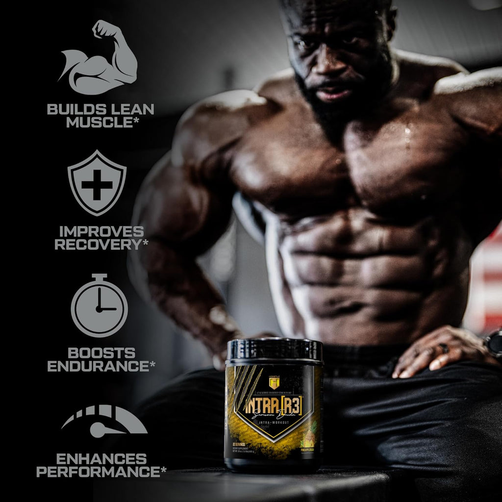 HOSSTILE Intra[R3] Intra Workout Powder, EAA & BCAA Drink with Carbs, Enhance Energy & Endurance, Build Lean Muscle & Improve Recovery, Pineapple Rush, 20 Servings