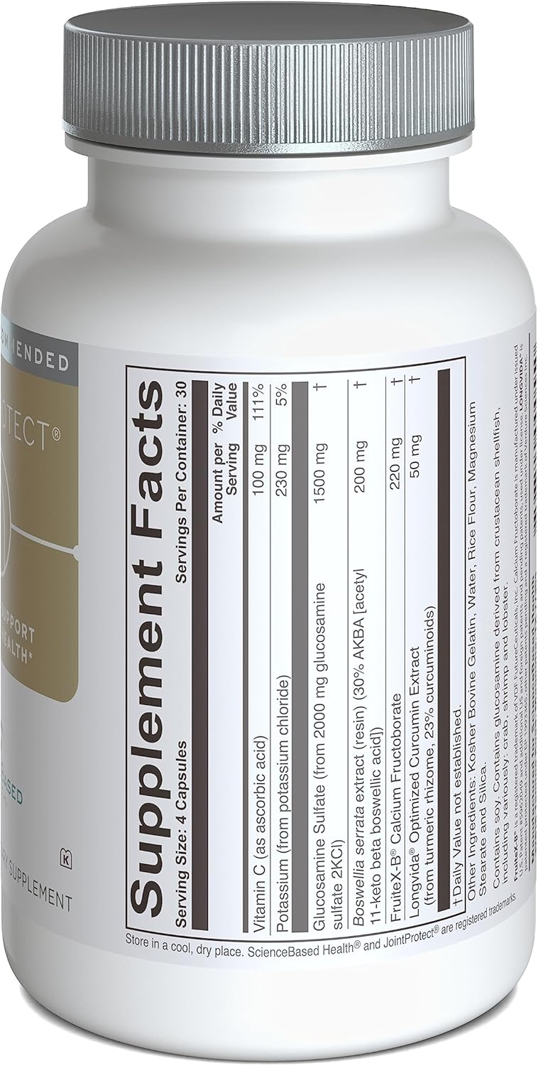 JointProtect – Advanced Joint Support with Glucosamine Sulfate, Boswellia (30% AKBA), Longvida Curcumin, FruiteX-B, and Vitamin C – Comfort, Flexibility & Cartilage Health – 120 Capsules