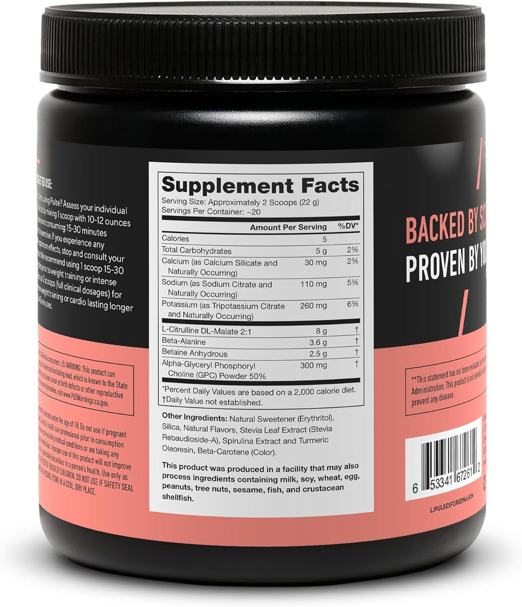LEGION Pulse Pre Workout Supplement - All Natural Nitric Oxide Preworkout Drink to Boost Energy, Creatine Free, Naturally Sweetened, Beta Alanine, Citrulline, Alpha GPC (Caffeine Free Green Apple)