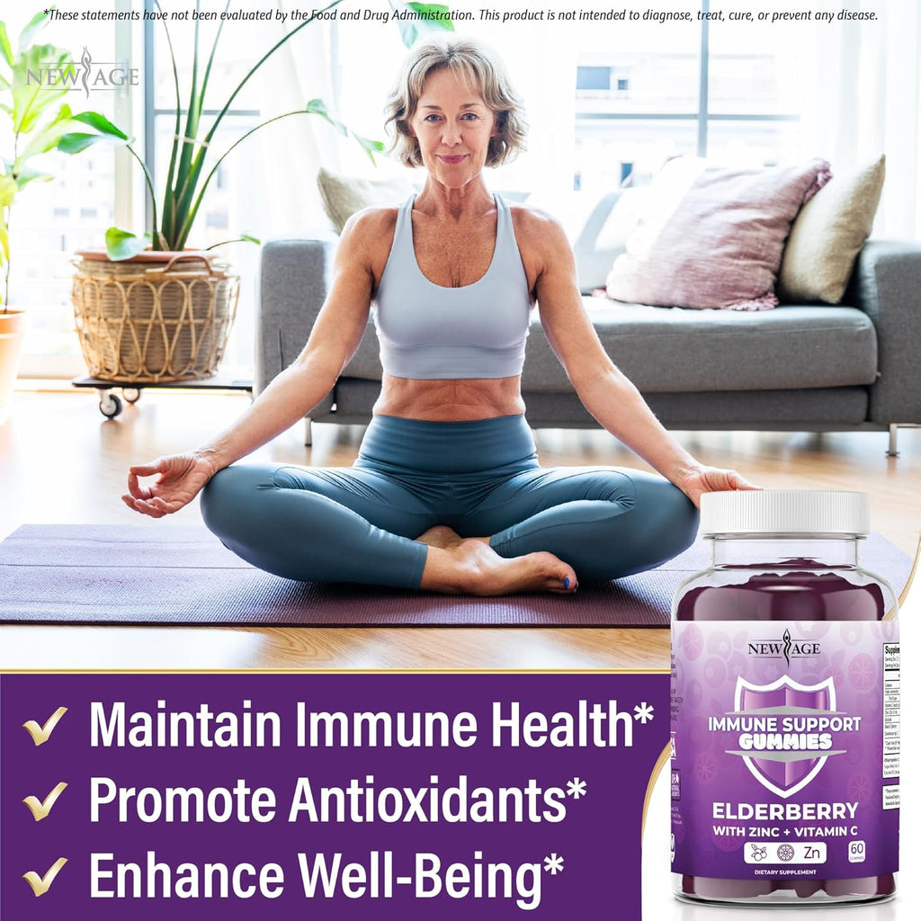 NEW AGE Immune System Support Gummies - Sambucus Black Elderberry Gummies with Vitamin C and Zinc (Immune Support 120 Gummies)