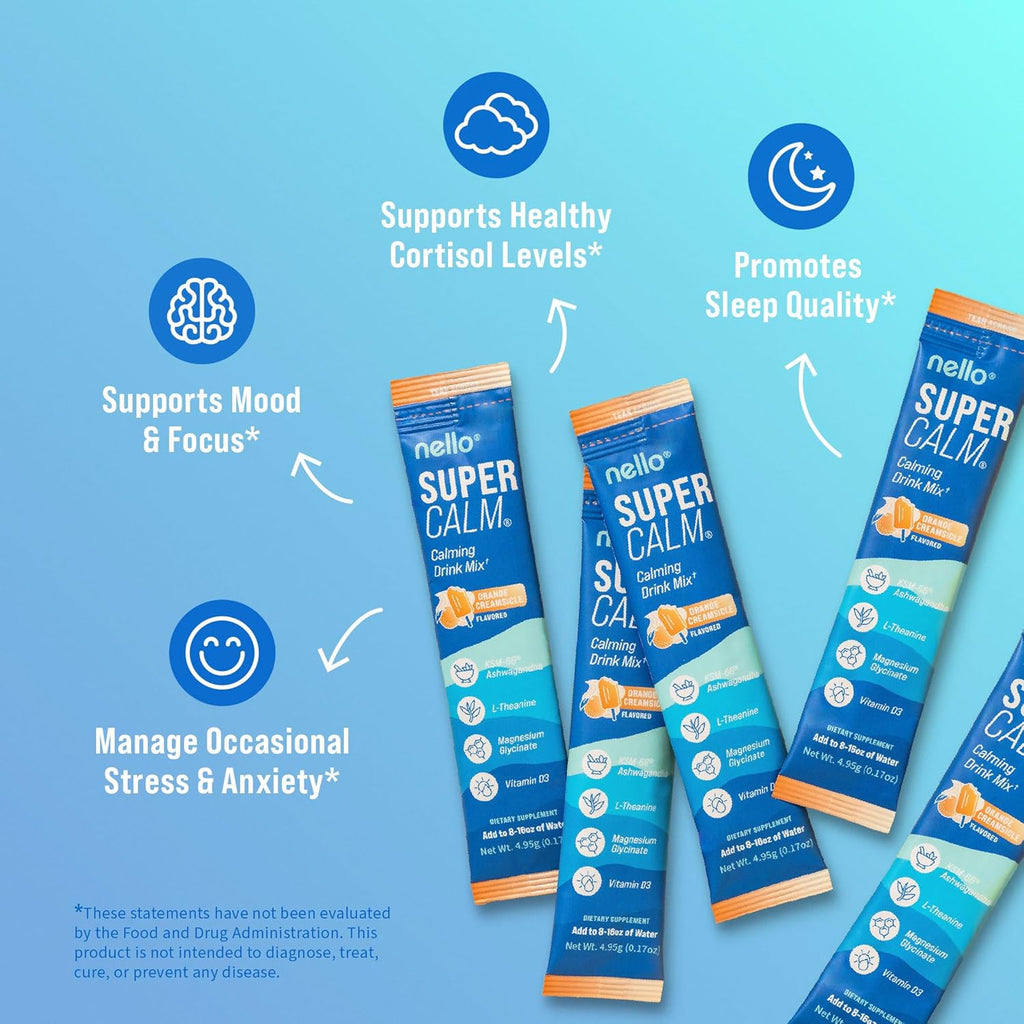 Supercalm Drink Mix - Ashwagandha KSM 66, Magnesium Glycinate & L-Theanine Supplement - Ashwagandha Root Extract - Focus and Relaxation Support (20 Travel Packets) - Orange Creamsicle