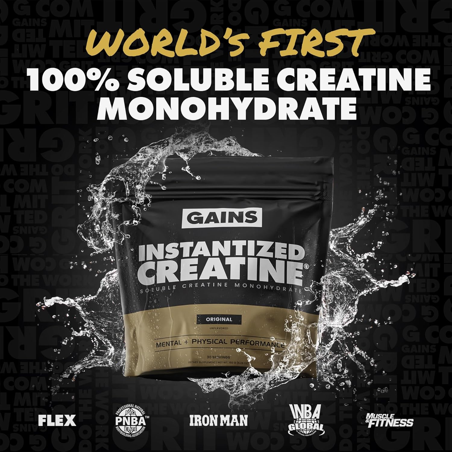 Gains in Bulk Instantized Creatine Monohydrate for Women and Men, Soluble Creatine Powder, Supports Muscle Building, Strength and Performance, Bodybuilding Supplements, Unflavored, 30 Servings
