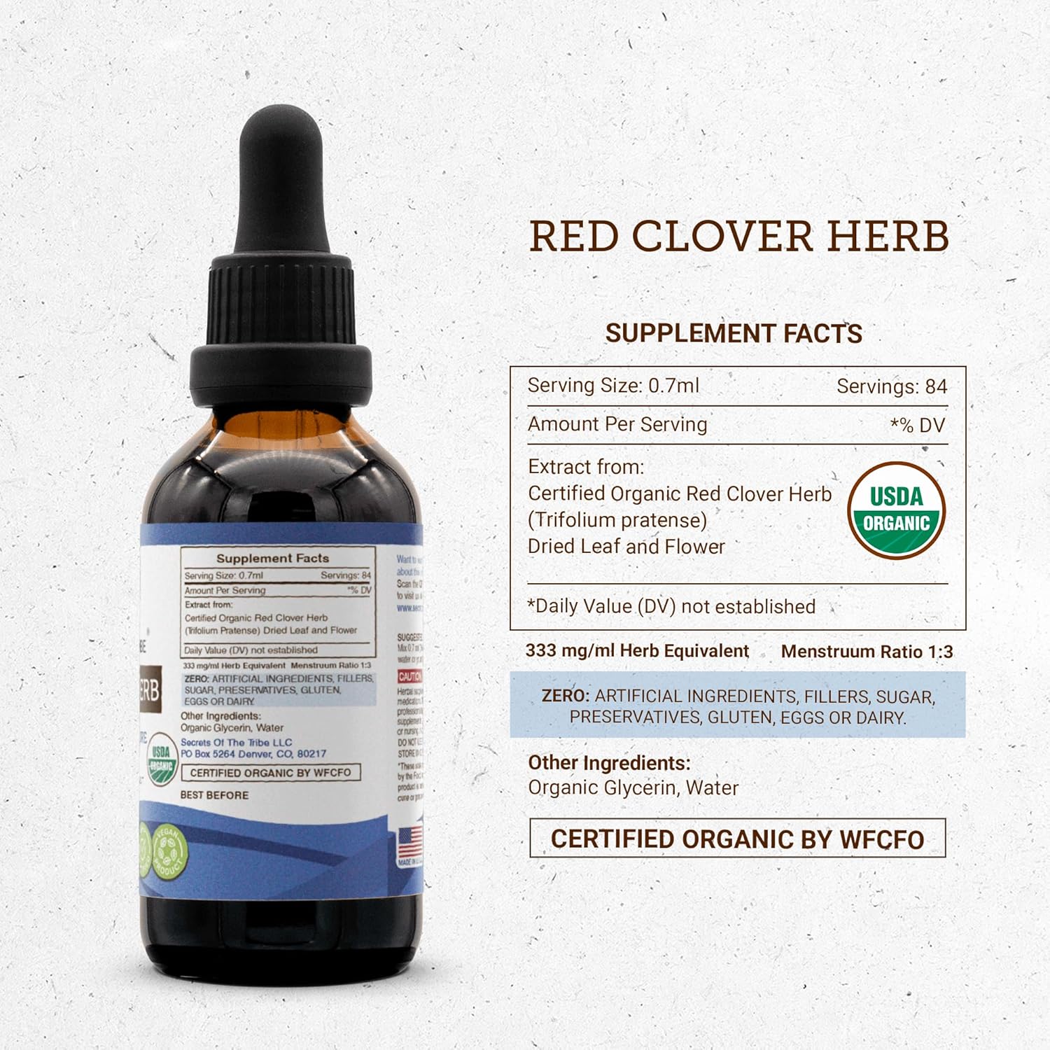 Red Clover Herb USDA Organic Tincture | Alcohol-FREE Extract, High-Potency Herbal Drops | Made from 100% Certified Organic Red Clover Herb (Trifolium Pratense) Dried Leaf and Flower 2 oz
