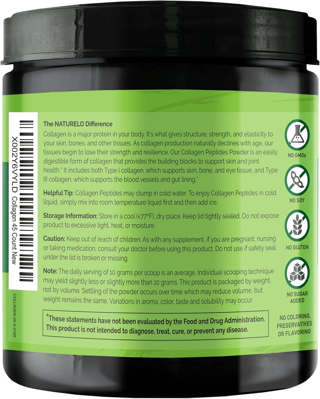 NATURELO Collagen Peptide Powder, Hydrolyzed Collagen Type I & III, Skin Hair & Joint Health - Unflavored, 16 Ounces (Pack of 2) | 90 Servings