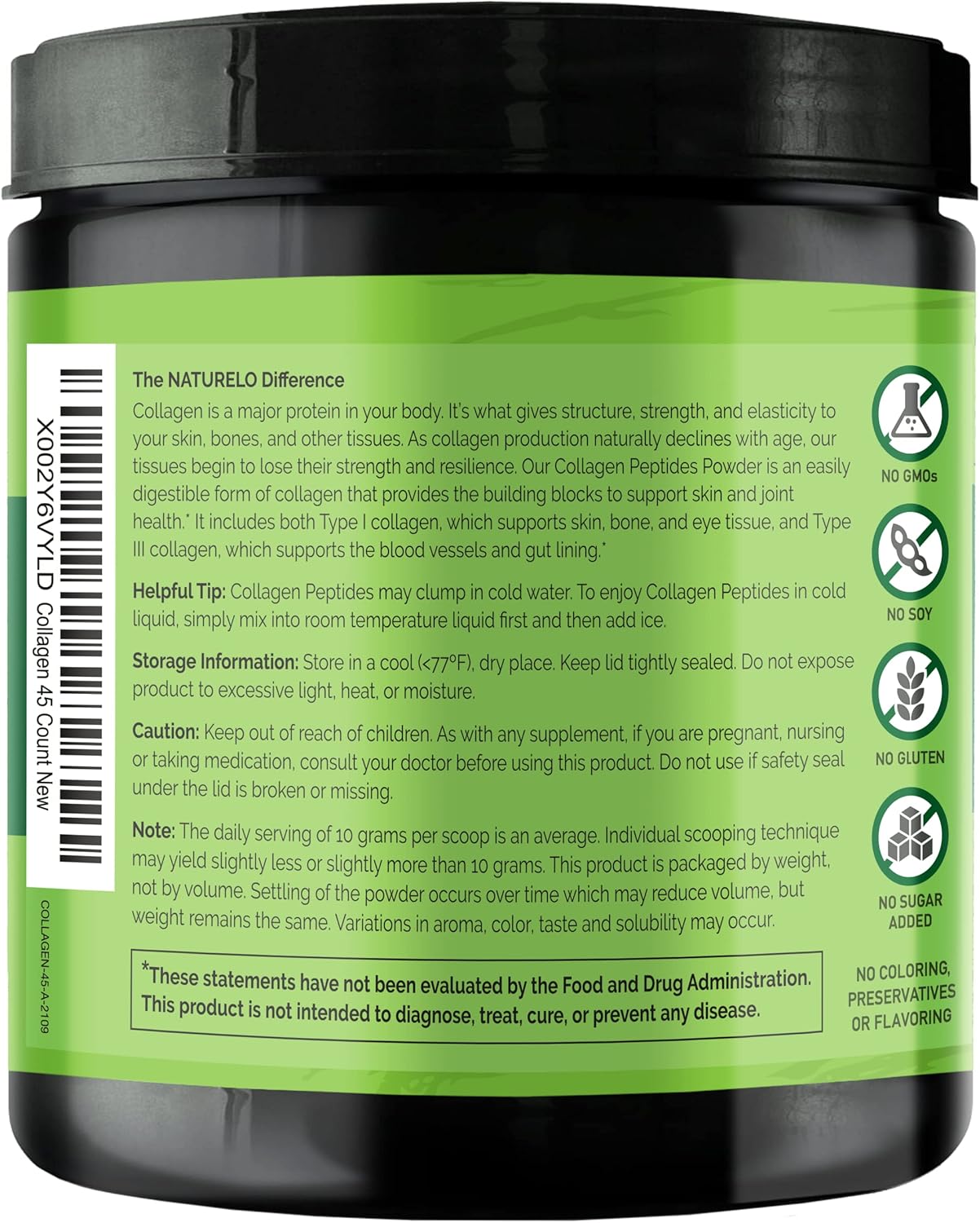NATURELO Collagen Peptide Powder, Hydrolyzed Collagen Type I & III, Skin Hair & Joint Health - Unflavored, 16 Ounces (Pack of 2) | 90 Servings