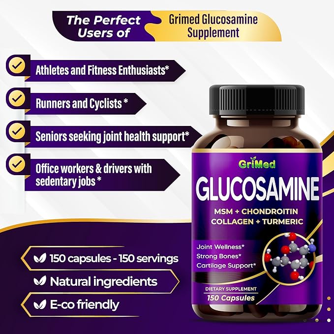 GriMed Glucosamine 12,000mg - X12 Power with MSM, Chondroitin, Collagen, Turmeric for Joint Wellness, Strong Bones, Cartilage Support