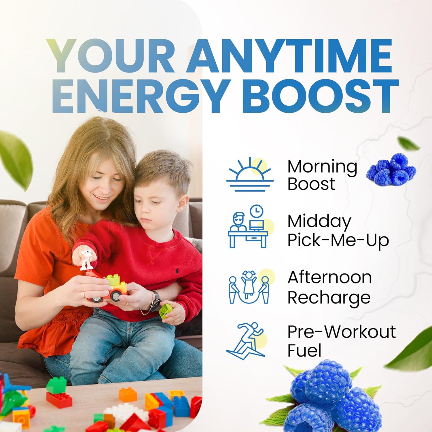 Morning Buzz Energy Drink Powder - Energy Boost Drink Mix - Sugar-Free Energy with Antioxidants - Morning Kickstart and Sports Nutrition Endurance Product - 30 Servings, Blue Raspberry, 8 Ounces
