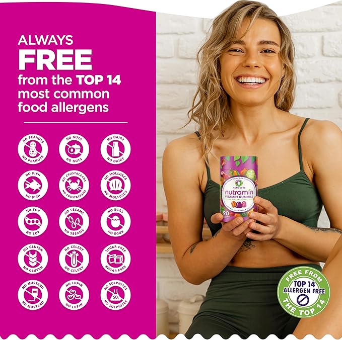 NUTRAMIN Daily Vegan Keto Multivitamin Gummies Non-GMO Natural Vitamin C, D + Zinc for Immunity, Plant-Based, Sugar-Free, Nut-Free, Gluten-Free, Biotin, Vitamin A, B, B6, B12 & More 45 Days (90 Count)