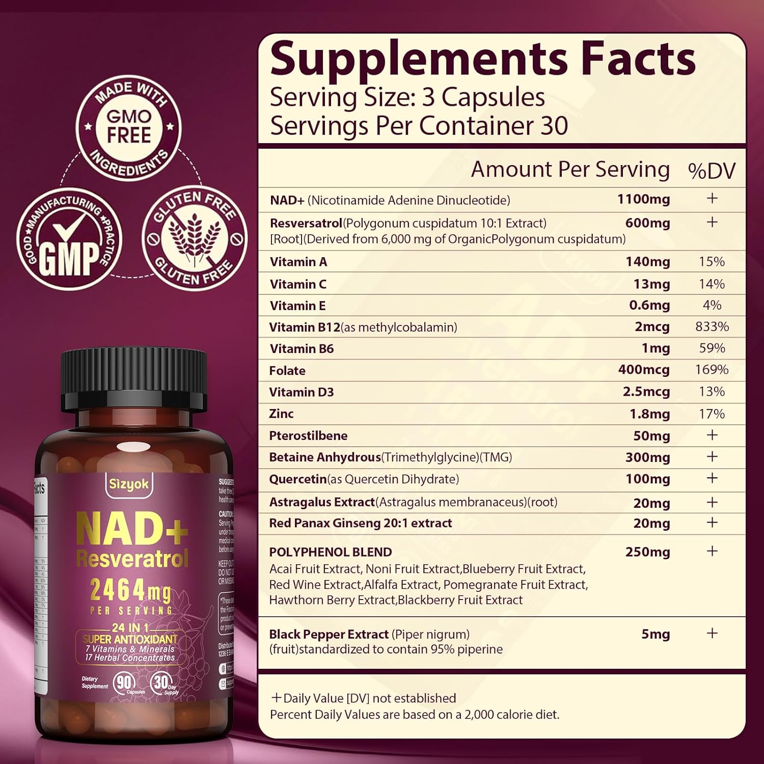 NAD Resveratrol Supplement 2464mg, Liposomal NAD Supplement with Resveratrol for Women and Men, NAD Plus Boosts NAD+ Levels, Energy Anti-Aging, 3Pack