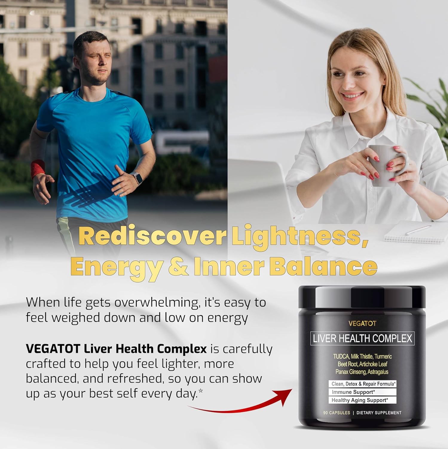 VEGATOT Liver Health Complex Formula **USA Made and Tested** High Potency with TUDCA, Milk Thistle, Beet Root, Artichoke Leaf, Panax Ginseng, Astragalus, Tumeric - Clean & Detox Formula