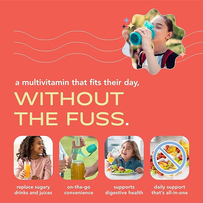 Kids Multivitamin with Pre/Probiotic & Organic Superfoods for Kids - 22+ Vitamins & Minerals - Sugar-Free Orange Flavor - Immune, Gut & Oral Health Support - Ages 4+ (30 Sticks)