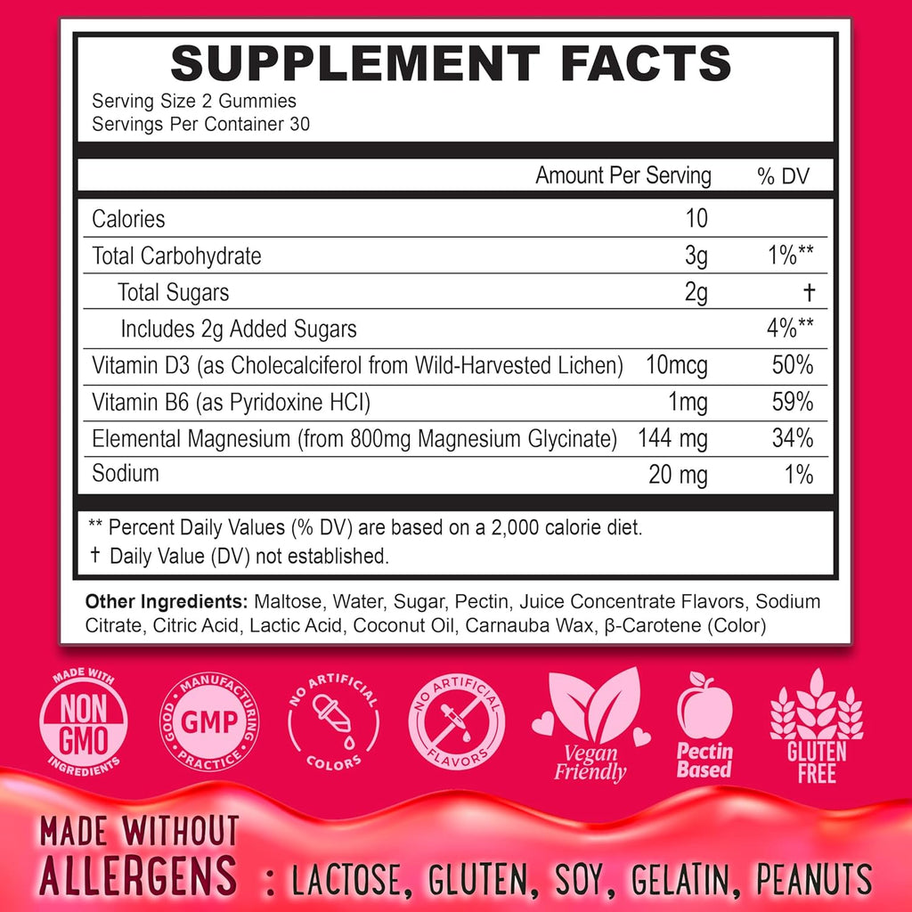 Center-Filled Magnesium Glycinate Gummies 400MG - High Absorption for Kids, Teens & Adults - Supplement for Sleep, Calm & Muscle Relaxation with B6 & D3 - Gluten Free & Vegan Friendly - 60 Count
