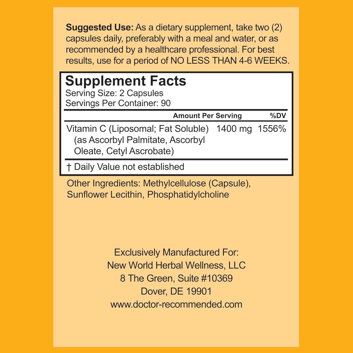 Liposomal Vitamin C 1400mg Per Serving - High Absorption Ascorbic Acid, Lypo-Spheric Vitamin C Complex Immune Support Supplement w/Powerful Antioxidants and Collagen Booster, (180 Veggie Caps 3 Pack)