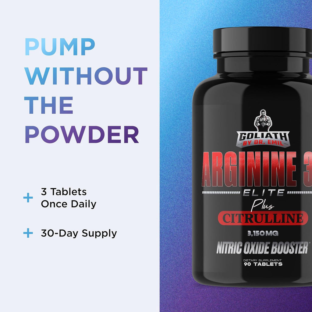 Dr. Emil - Elite L Arginine (3150mg) + L-Citrulline Highest Dose - Nitric Oxide Supplement for Vascularity, Endurance and Heart Health (AAKG and HCL) - 90 Tablets
