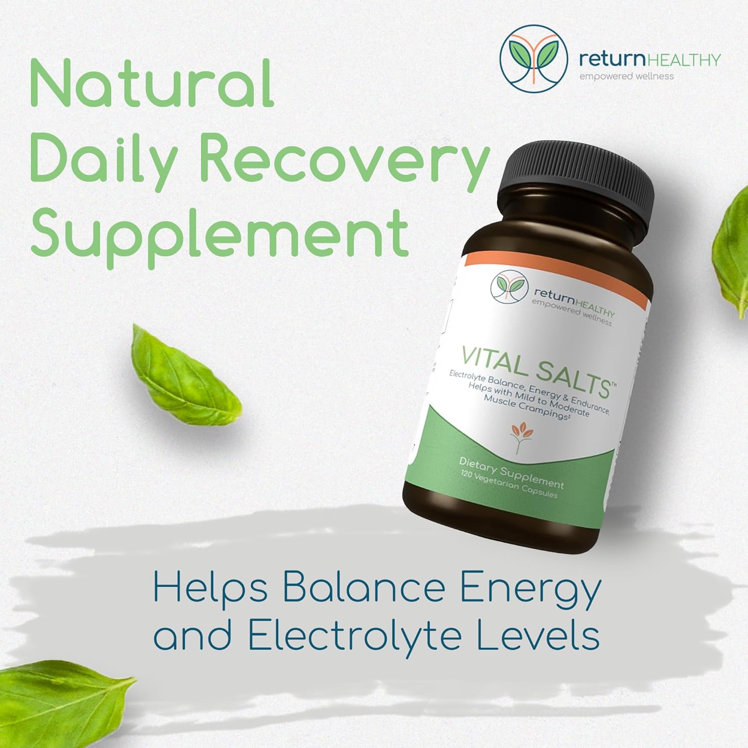 Vital Salts, Electrolyte Salts for Energy and Endurance, Sodium Chloride, Electrolyte Supplements, Blood Pressure Support Supplement, Muscle Cramps Relief, 120 Salt Capsules - Return Healthy