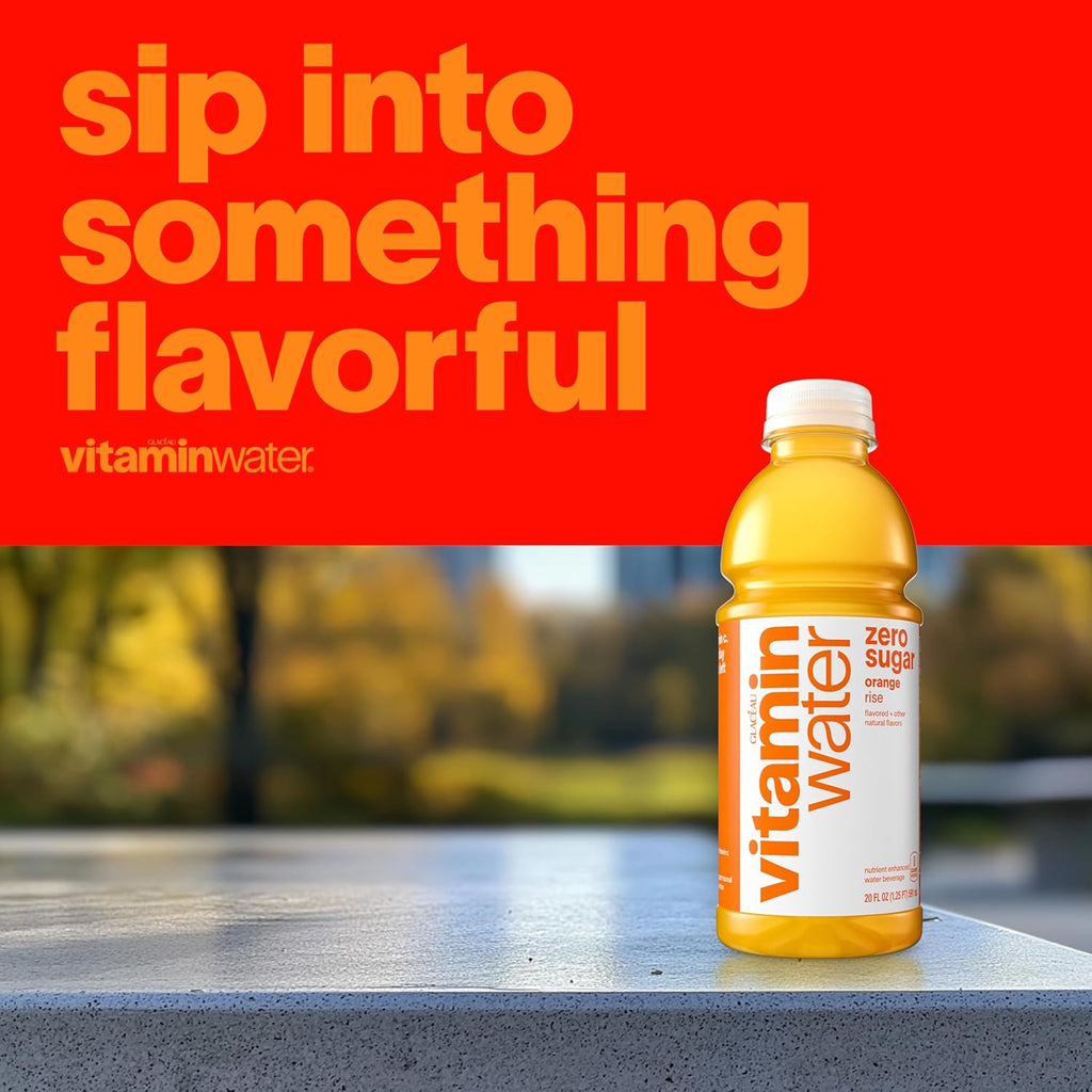 vitaminwater Zero Sugar Rise Orange Nutrient Enhanced Flavored Water Beverage, 20 fl oz Bottles, 12 Pack