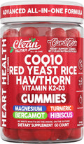 Clean Nutra CoQ10 Gummies Red Yeast Rice Hawthorn K2 Vitamin Supplement Magnesium Glycinate Turmeric Citrus Bergamot Hibiscus VIT D K Fenugreek Garlic Supplements Heart Support Gummy 60ct